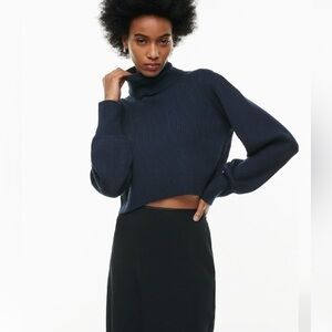 Wilfred Blue Cropped Turtleneck Wool Blend Size Small